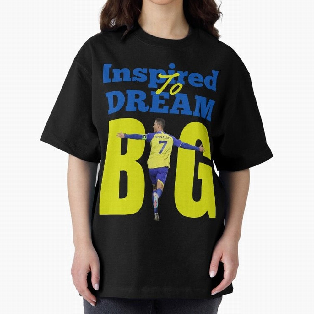 Inspired To Dream Big Oversized T-Shirt Capture Stadium Memories from Global Football Passion for FIFA World Cup 2026, Capturing Messi and Cristiano Ronaldo, Argentina, Worldwide Fan Energy, Dramatic Goals, Stadium Lights and Championship
