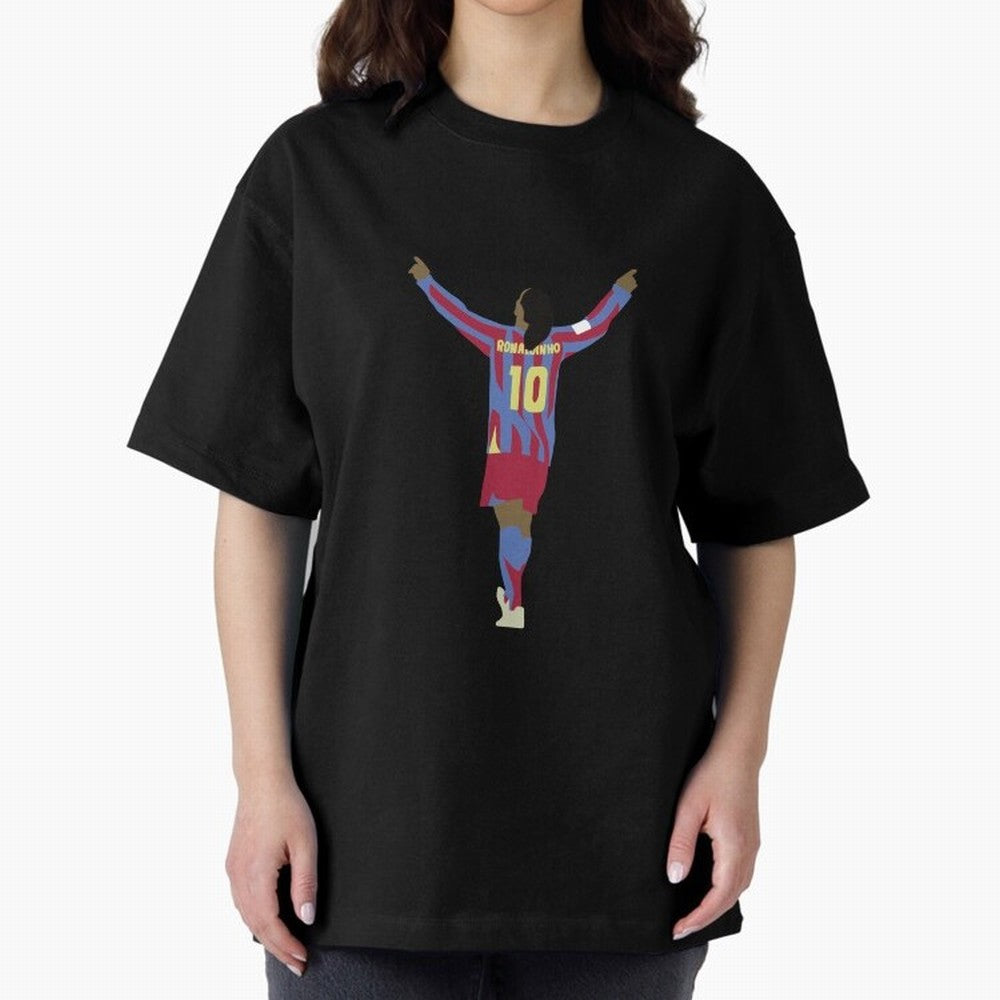 Ronaldinho FC Barcelona Oversized T-Shirt Bring a Vintage Feel to the FIFA World Cup 2026 Group Stage Journey through Messi, CR7 and Mbappe Highlights, Argentina, France and Brazil Pride, Supporter Pride, Iconic Celebrations, Legendary Names and