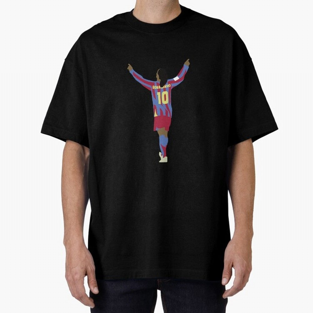 Ronaldinho FC Barcelona Oversized T-Shirt Bring a Vintage Feel to the FIFA World Cup 2026 Group Stage Journey through Messi, CR7 and Mbappe Highlights, Argentina, France and Brazil Pride, Supporter Pride, Iconic Celebrations, Legendary Names and