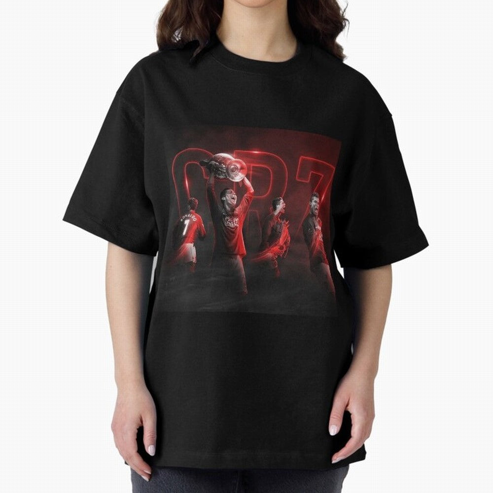 Cristiano Ronaldo in Manchester United Oversized T-Shirt Enjoy FIFA World Cup 2026 Spirit, Highlighting Argentina, CR7 and Messi, Supporter Pride, Iconic Celebrations, Legendary Names and Global Match Day Energy; Ideal for Passionate Fans Who Love