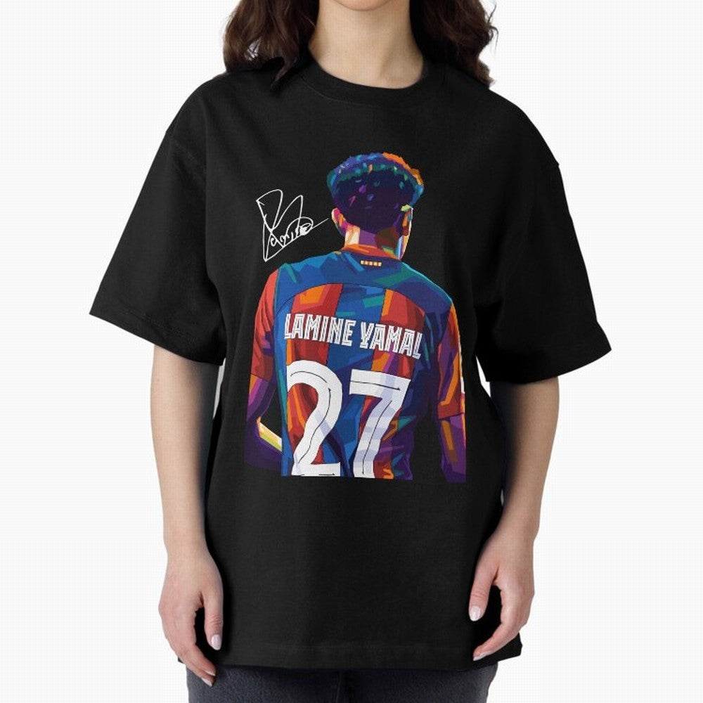 Lamine Yamal Football Player Wpap Art Oversized T-Shirt Step into Global Football Passion for FIFA World Cup 2026 USA Canada Mexico, Highlighting Cristiano Ronaldo, Haaland and CR7, Argentina, France and Brazil, Football History, Final Match