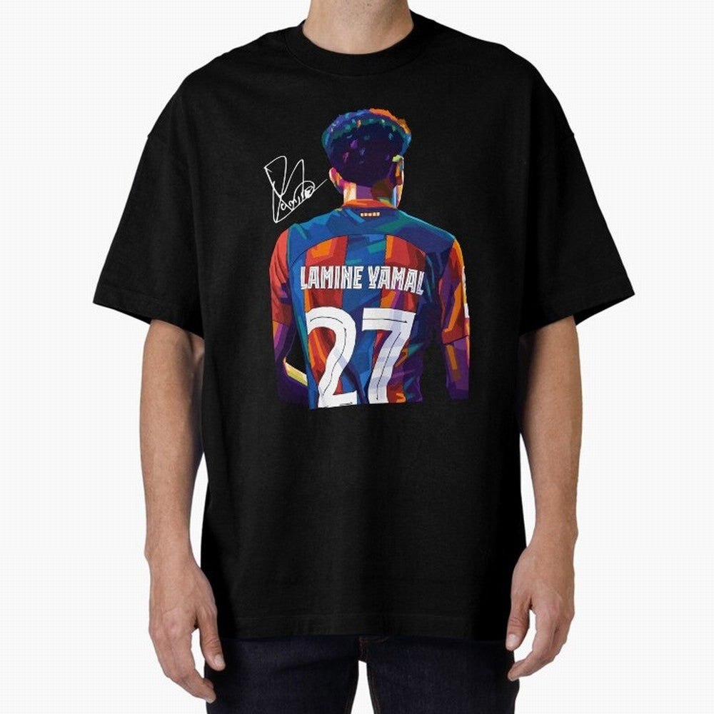 Lamine Yamal Football Player Wpap Art Oversized T-Shirt Step into Global Football Passion for FIFA World Cup 2026 USA Canada Mexico, Highlighting Cristiano Ronaldo, Haaland and CR7, Argentina, France and Brazil, Football History, Final Match