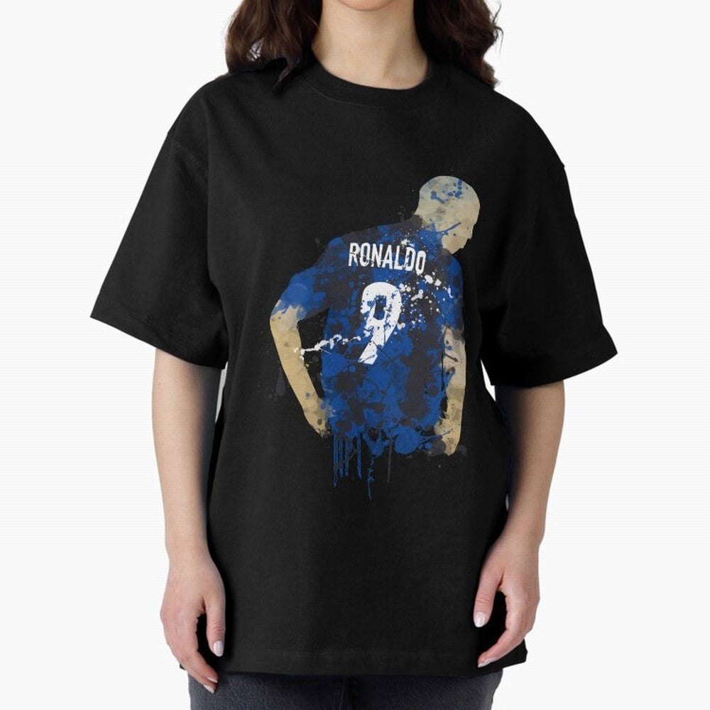 Ronaldo Number 9 Art Oversized T-Shirt Capture Stadium Memories from FIFA World Cup 2026 USA Canada Mexico Highlighting Messi and Cristiano Ronaldo, Germany Energy, Sports Nostalgia, International Competition, Famous Players and Unforgettable