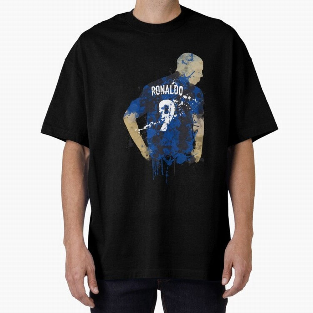 Ronaldo Number 9 Art Oversized T-Shirt Capture Stadium Memories from FIFA World Cup 2026 USA Canada Mexico Highlighting Messi and Cristiano Ronaldo, Germany Energy, Sports Nostalgia, International Competition, Famous Players and Unforgettable