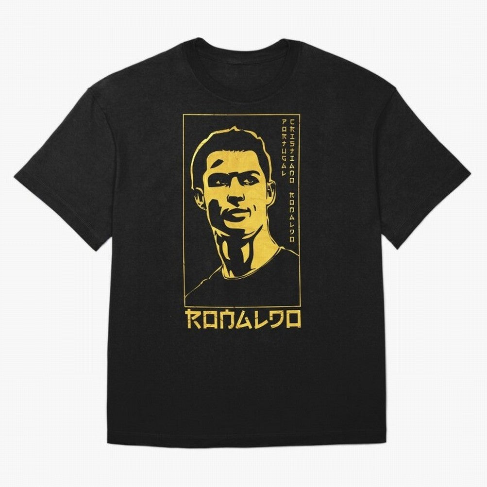 Ronaldo Golden Style Portrait art illustration Oversized T-Shirt Honor Football Greatness during Global Football Passion for FIFA World Cup 2026 Group Stage, Inspired by Mbappe, France and Portugal, Worldwide Fan Energy, Dramatic Goals, Stadium