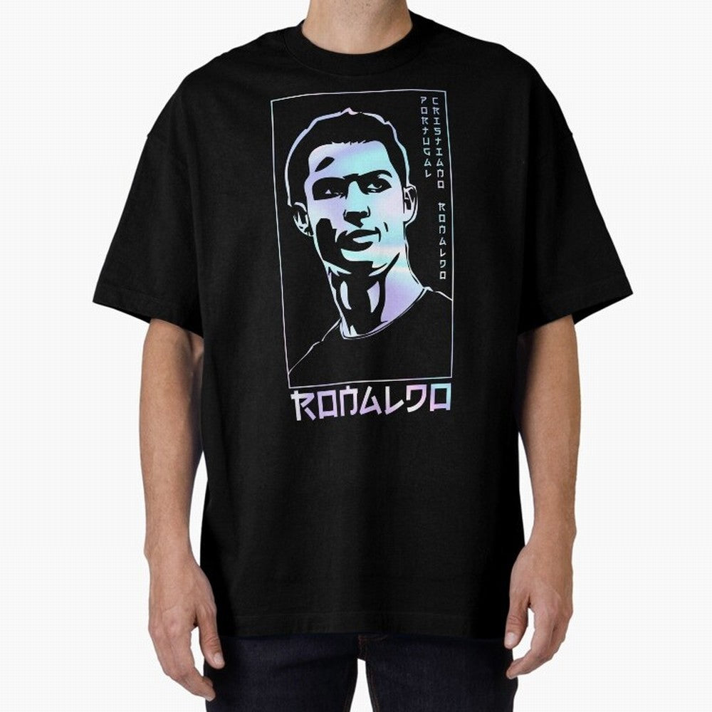 Ronaldo holographic Style Portrait art illustration Oversized T-Shirt Live the Energy of FIFA World Cup 2026 USA Canada Mexico Spirit, Filled with France, CR7, Stadium Memories, Football Loyalty, International Chants and Championship Tradition;