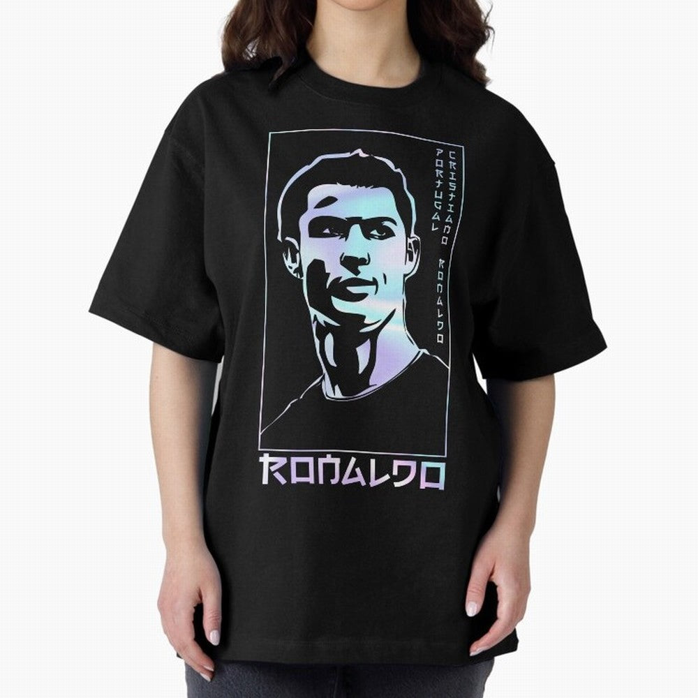Ronaldo holographic Style Portrait art illustration Oversized T-Shirt Live the Energy of FIFA World Cup 2026 USA Canada Mexico Spirit, Filled with France, CR7, Stadium Memories, Football Loyalty, International Chants and Championship Tradition;