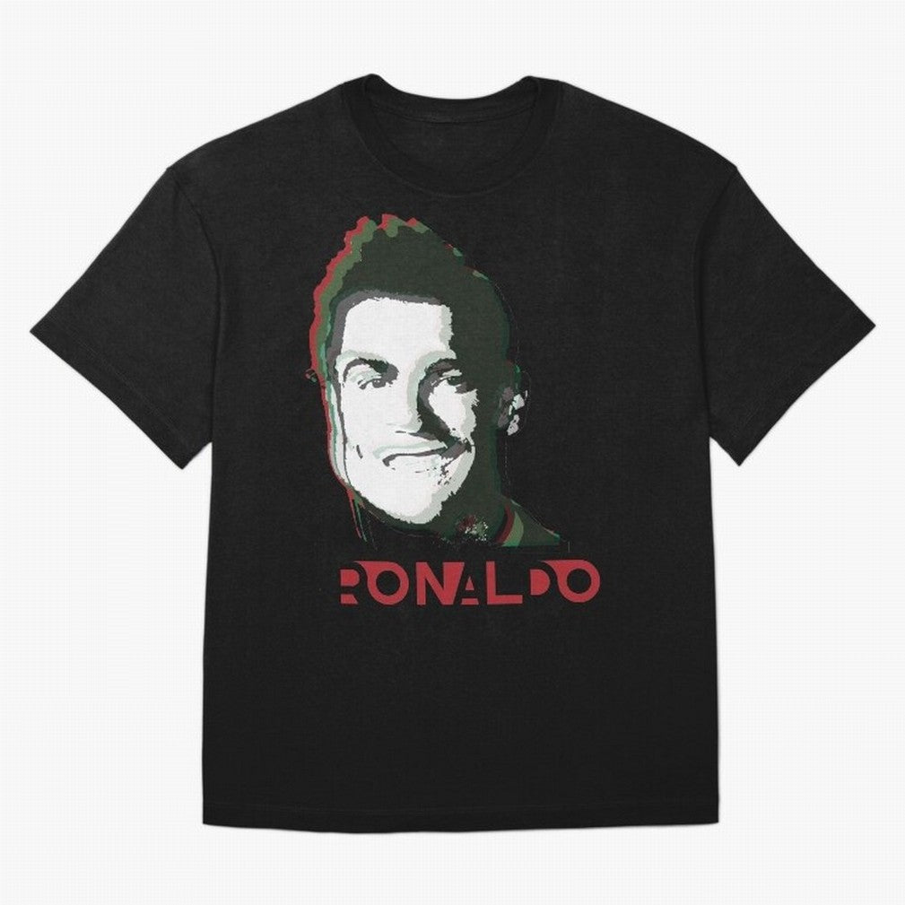 Portugal Football Captain Cristiano Ronaldo 3D Anaglyph Portrait Oversized T-Shirt Celebrate Golden Goal Energy in FIFA World Cup 2026 Group Stage Centered on Messi, CR7 and Mbappe, France and Portugal Energy, Retro Football Energy, Iconic
