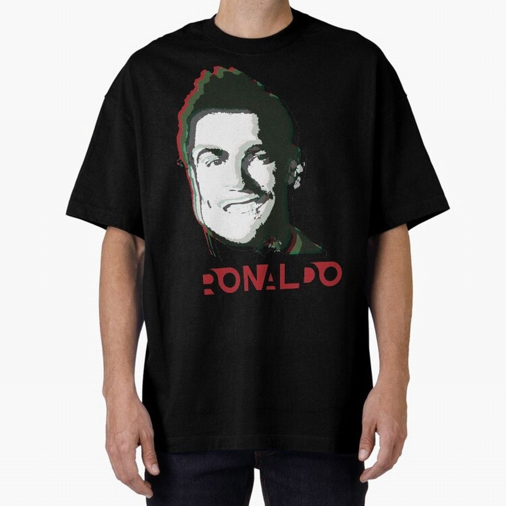 Portugal Football Captain Cristiano Ronaldo 3D Anaglyph Portrait Oversized T-Shirt Celebrate Golden Goal Energy in FIFA World Cup 2026 Group Stage Centered on Messi, CR7 and Mbappe, France and Portugal Energy, Retro Football Energy, Iconic