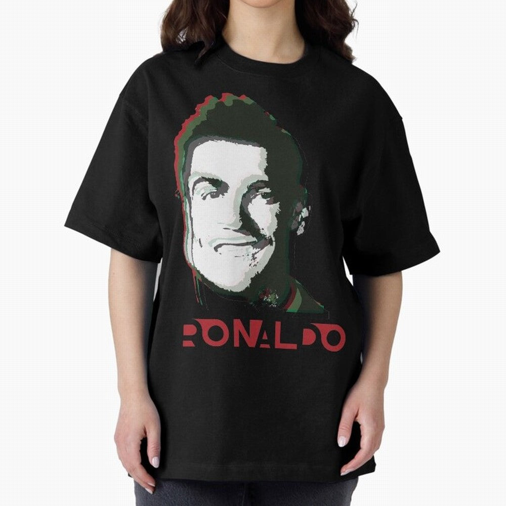 Portugal Football Captain Cristiano Ronaldo 3D Anaglyph Portrait Oversized T-Shirt Celebrate Golden Goal Energy in FIFA World Cup 2026 Group Stage Centered on Messi, CR7 and Mbappe, France and Portugal Energy, Retro Football Energy, Iconic