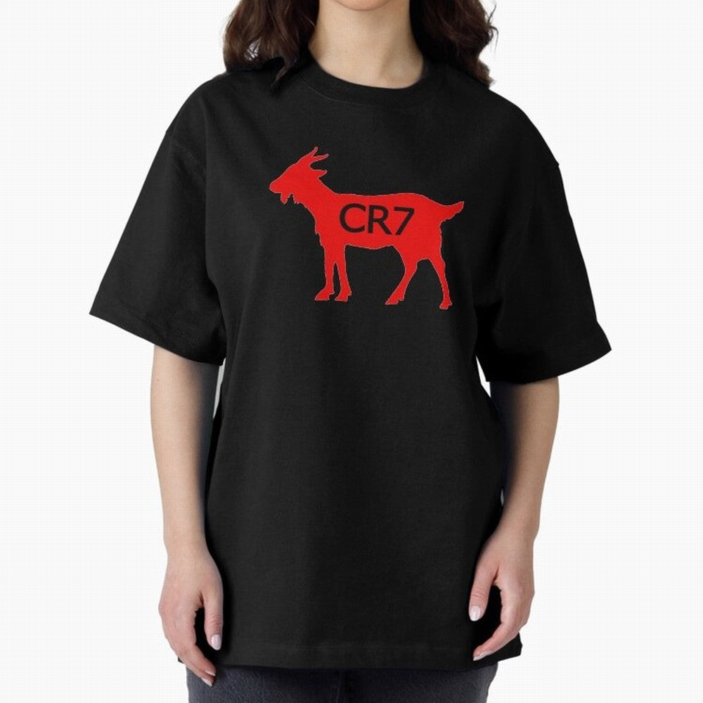 CR7 GOAT Red Oversized T-Shirt Show Love for Legendary Goals in Match Day Hype around FIFA World Cup 2026 Group Stage, Messi and Cristiano Ronaldo, England, France and Netherlands, Sports Nostalgia, International Competition, Famous Players and