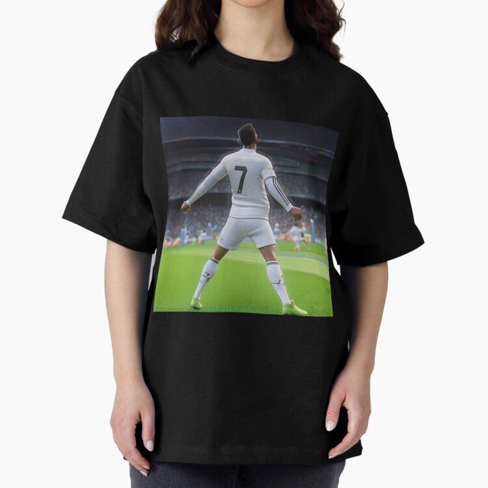 Ronaldo caricature Oversized T-Shirt Celebrate Fan Culture around Global Football Passion for FIFA World Cup 2026, Celebrating CR7, Germany, Classic Soccer Heritage, Championship Pressure, Fan Loyalty and International Pride; Made for Collectors