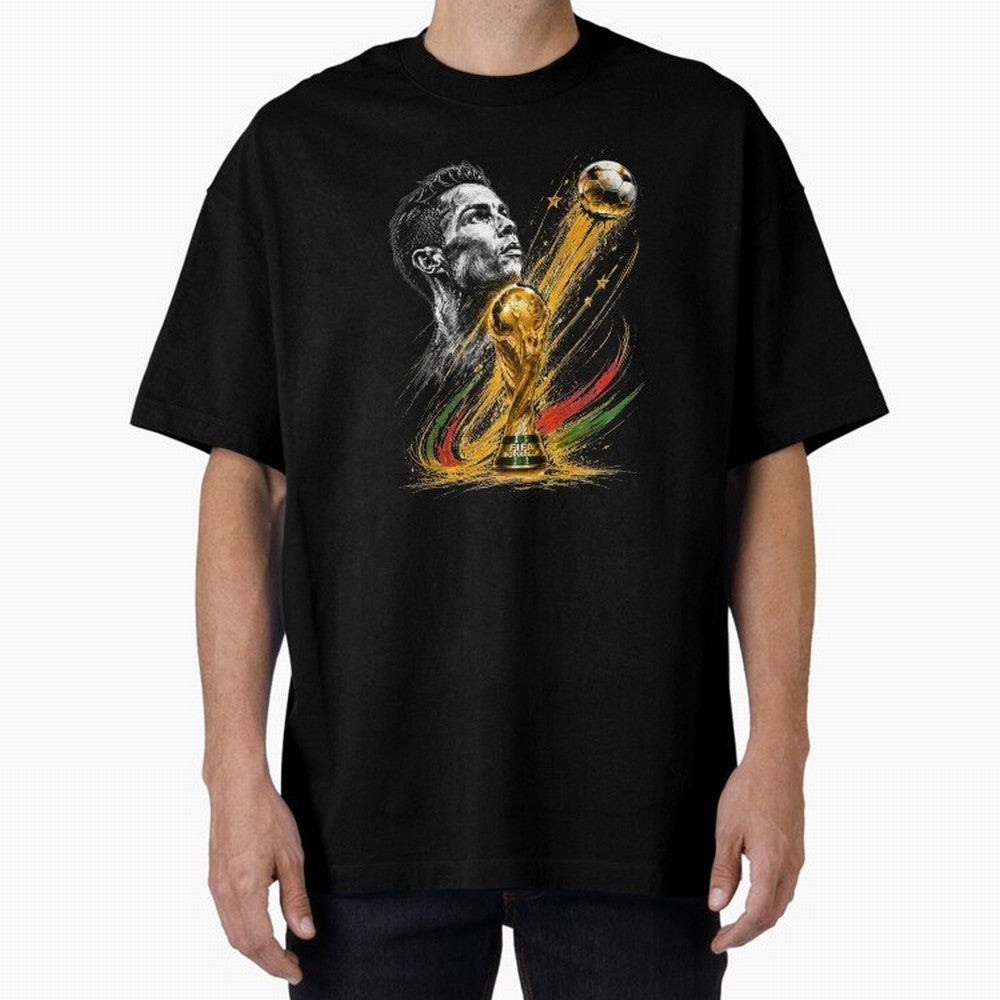 Ronaldo with World Cup Oversized T-Shirt Celebrate the Magic of FIFA World Cup 2026 USA Canada Mexico for Fans of CR7 and Messi and Portugal, Bringing Game Day Rituals, Football Legends, Country Pride and the Road to the Final; Made for Die Hard