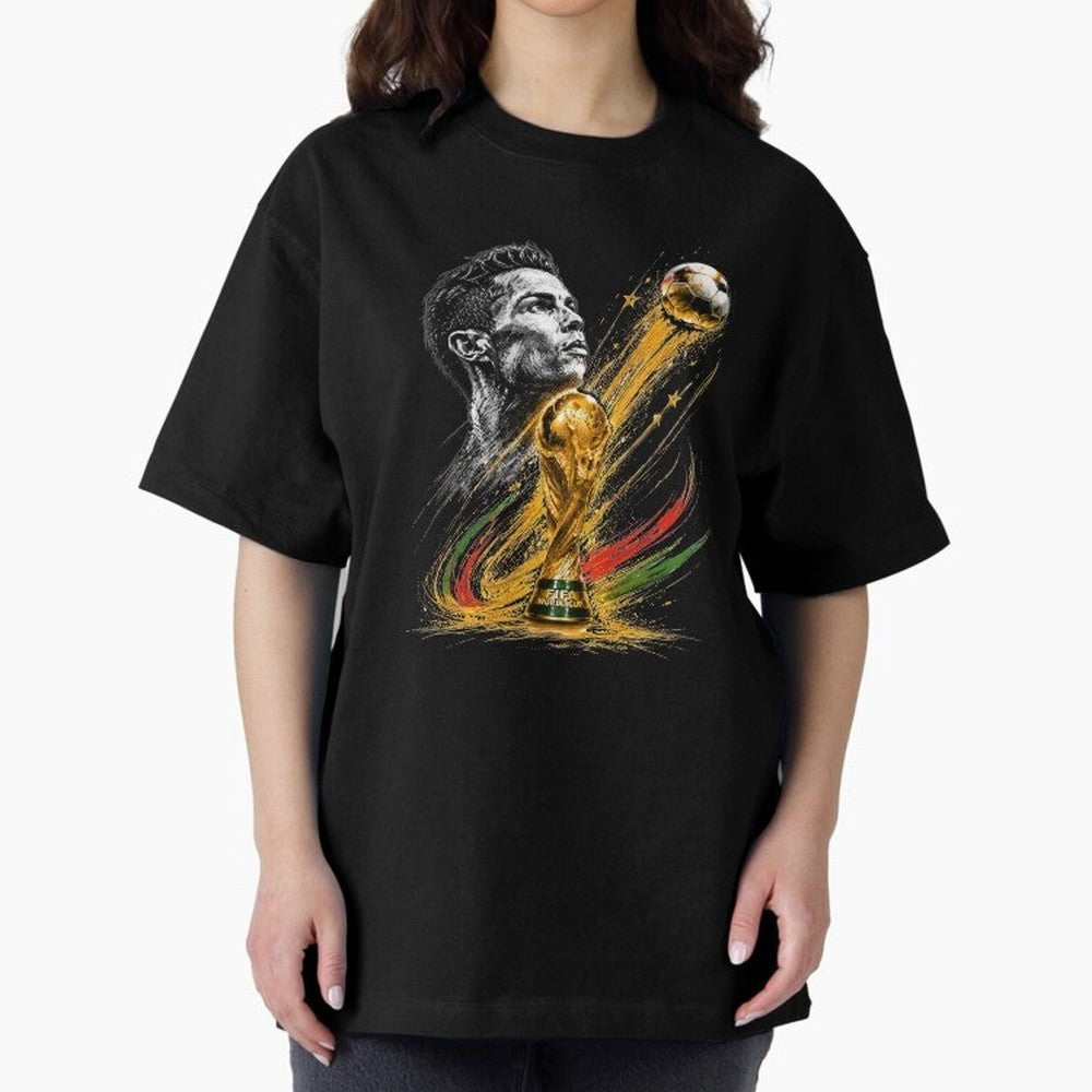 Ronaldo with World Cup Oversized T-Shirt Celebrate the Magic of FIFA World Cup 2026 USA Canada Mexico for Fans of CR7 and Messi and Portugal, Bringing Game Day Rituals, Football Legends, Country Pride and the Road to the Final; Made for Die Hard