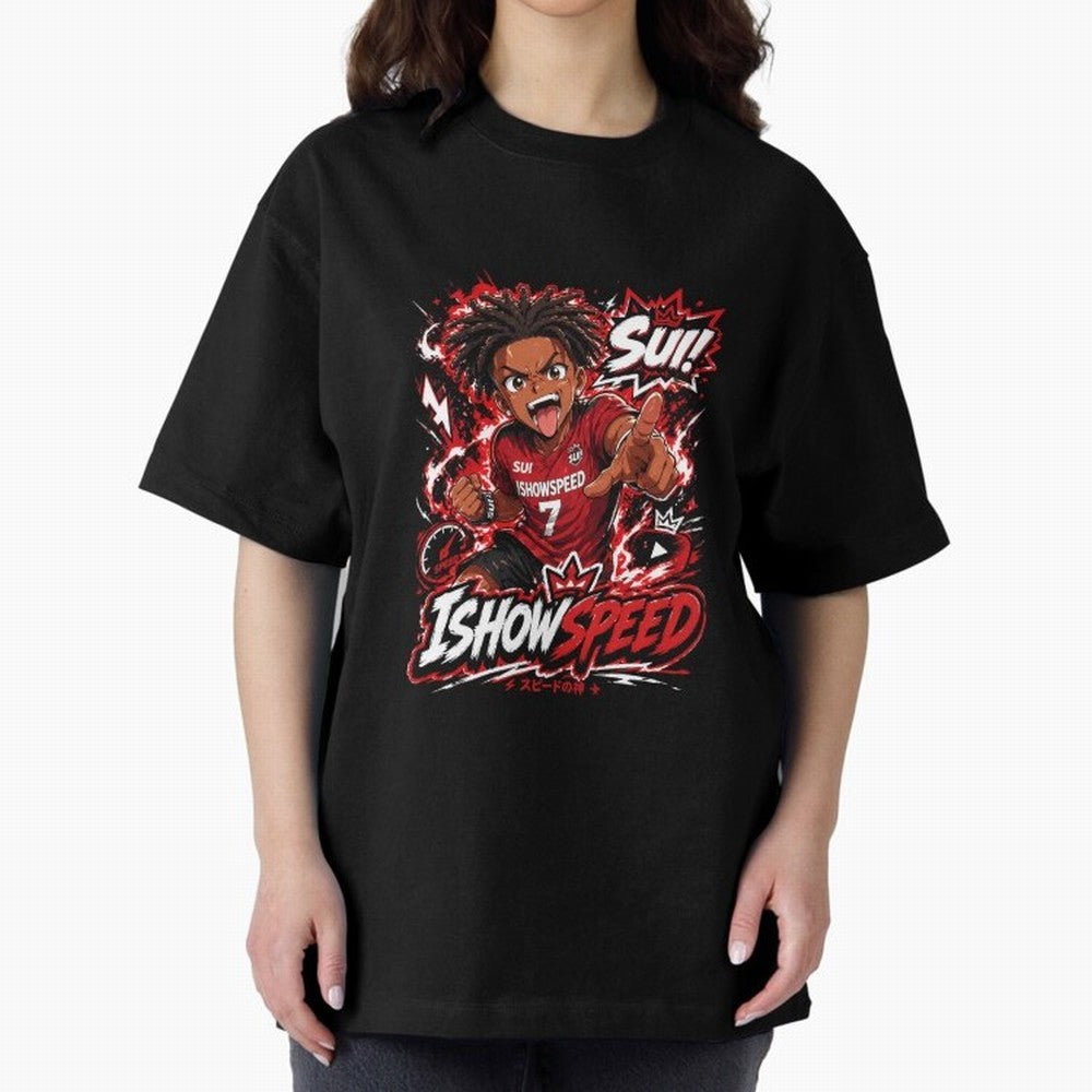 I Show Speed SUI Anime poster | Hype art Red Black Streewear Oversized T-Shirt Experience the Global Stage of FIFA World Cup 2026 Spirit, Filled with Portugal, Spain and Germany, Neymar, Game Day Rituals, Football Legends, Country Pride and the