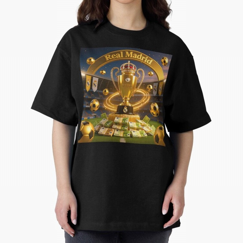 The Wealth of Real Madrid Oversized T-Shirt Turn Up for Global Football Passion for FIFA World Cup 2026 Group Stage, Connected to Neymar, Haaland and Cristiano Ronaldo, France, Soccer Culture, Superstar Moments, National Team Dreams and Competitive