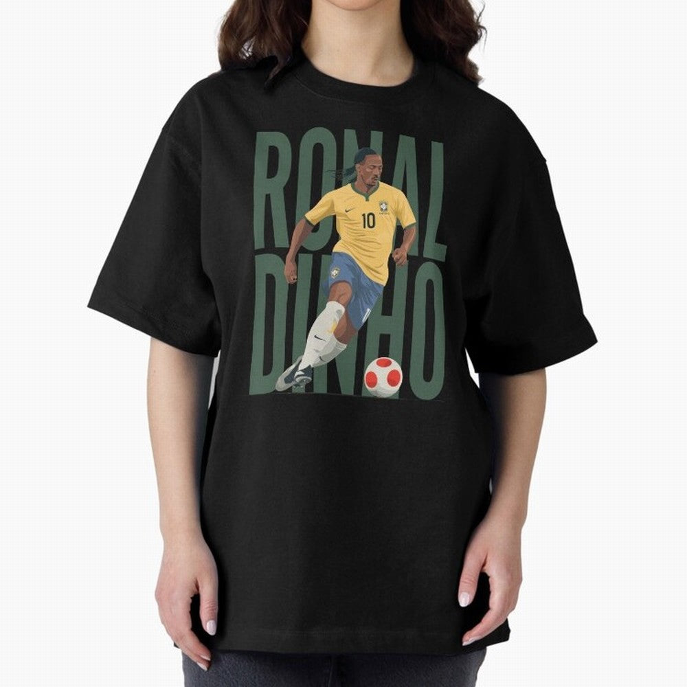 Ronaldinho Gaucho in action Minimalist Graphic Oversized T-Shirt Celebrate Golden Goal Energy in FIFA World Cup 2026 Group Stage Centered on Messi, CR7 and Mbappe, France and Portugal Energy, Retro Football Energy, Iconic Rivalries, Trophy Chase