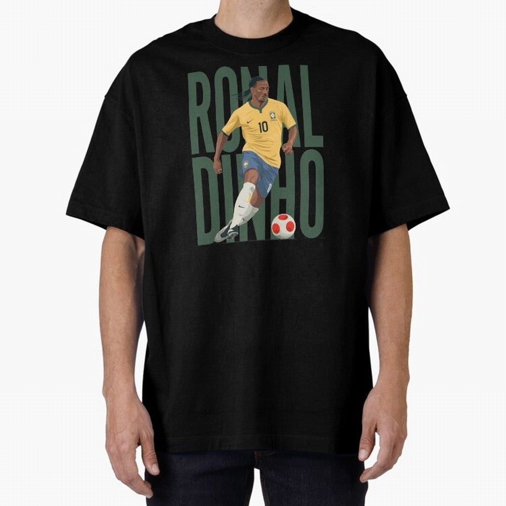 Ronaldinho Gaucho in action Minimalist Graphic Oversized T-Shirt Celebrate Golden Goal Energy in FIFA World Cup 2026 Group Stage Centered on Messi, CR7 and Mbappe, France and Portugal Energy, Retro Football Energy, Iconic Rivalries, Trophy Chase