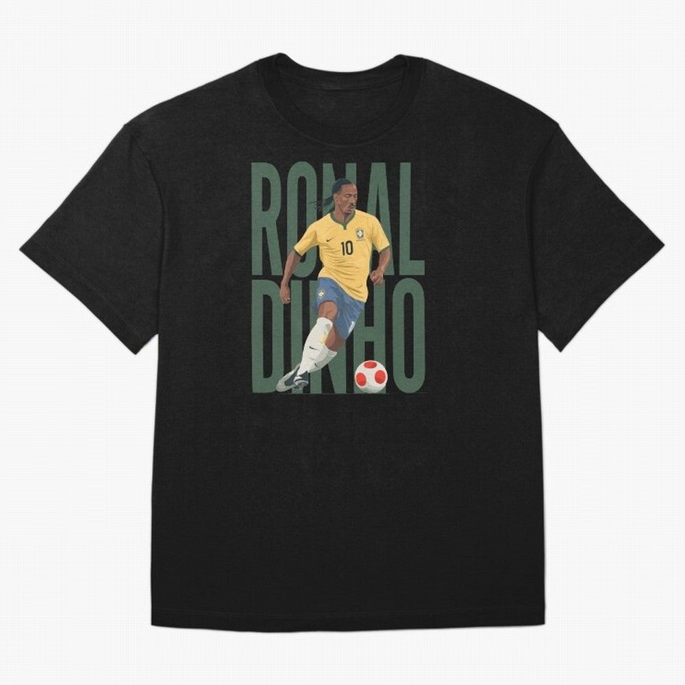 Ronaldinho Gaucho in action Minimalist Graphic Oversized T-Shirt Celebrate Golden Goal Energy in FIFA World Cup 2026 Group Stage Centered on Messi, CR7 and Mbappe, France and Portugal Energy, Retro Football Energy, Iconic Rivalries, Trophy Chase