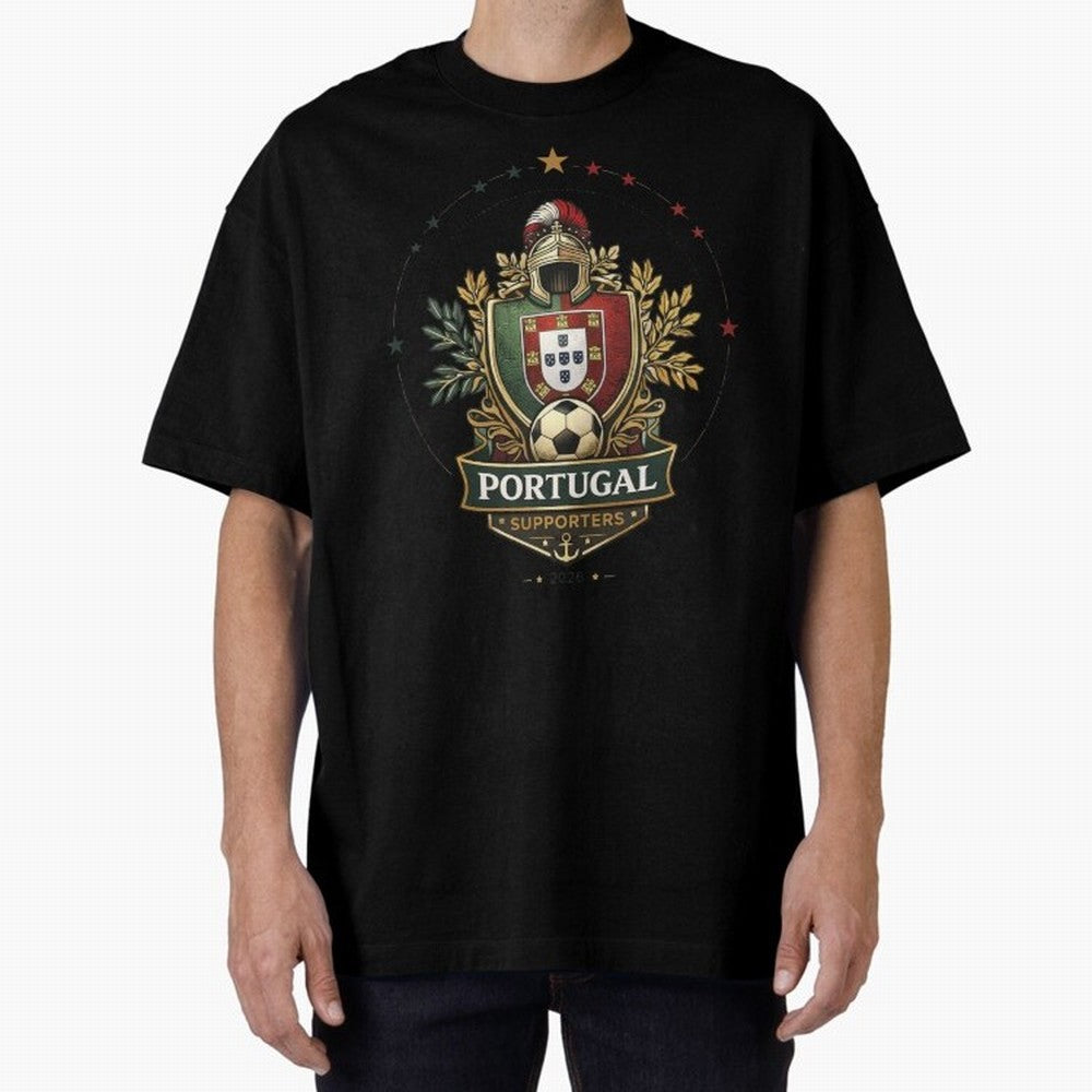 Portugal 2026 Football Crest ¨C Portuguese Soccer Supporters Pride Design Oversized T-Shirt Keep the Match Day Mood of the FIFA World Cup 2026 USA Canada Mexico Journey through CR7 Highlights, England Pride, Classic Soccer Heritage, Championship