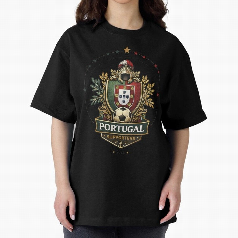 Portugal 2026 Football Crest ¨C Portuguese Soccer Supporters Pride Design Oversized T-Shirt Keep the Match Day Mood of the FIFA World Cup 2026 USA Canada Mexico Journey through CR7 Highlights, England Pride, Classic Soccer Heritage, Championship