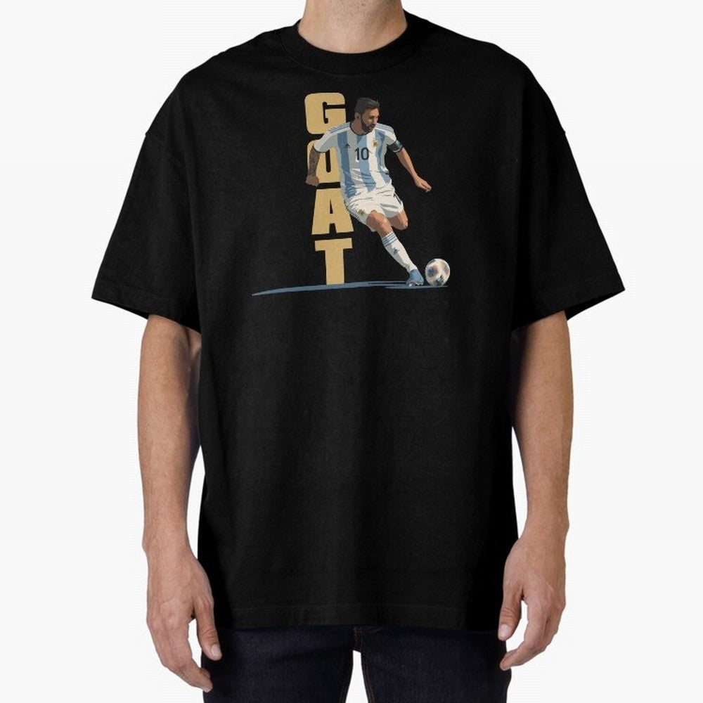Messi in action GOAT Minimalist Graphic Oversized T-Shirt Show Passion for the Stars of Global Football Passion for FIFA World Cup 2026, Celebrating Cristiano Ronaldo, Argentina, France and Brazil, Tournament Hype, Historic Matchups, Family Viewing