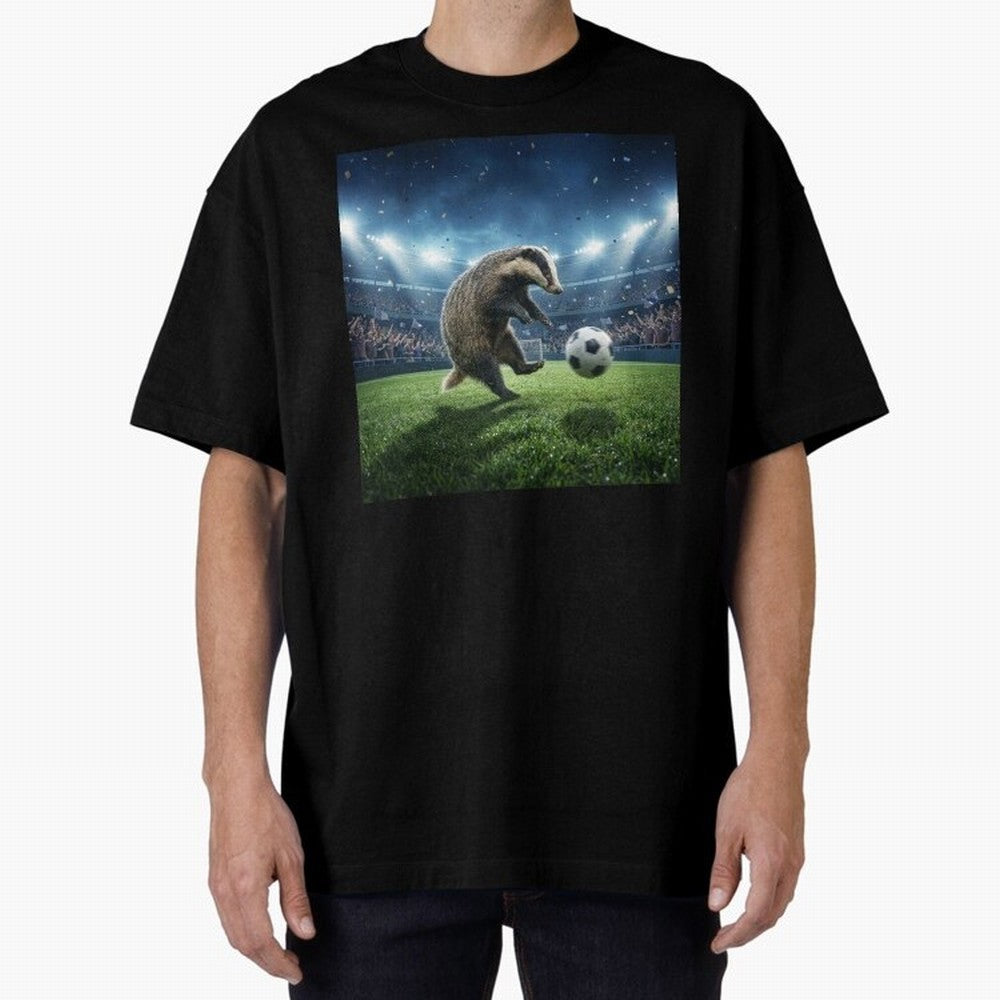 Dynamic Badger Plays Soccer Like Ronaldo Oversized T-Shirt Celebrate Fan Culture around FIFA World Cup 2026 Group Stage for Fans of Mbappe and Portugal, Spain and Germany, Bringing Tournament Hype, Historic Matchups, Family Viewing Parties and
