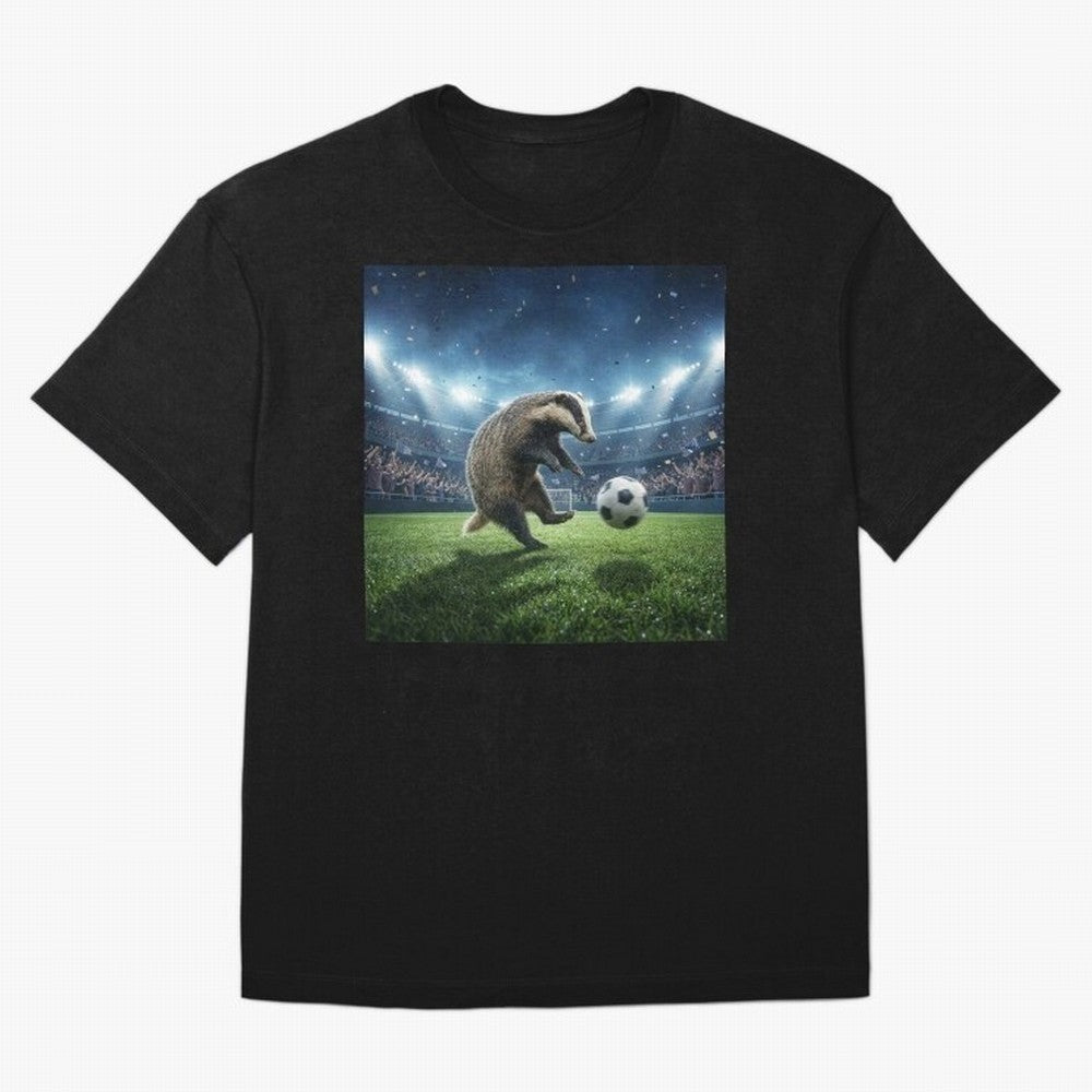 Dynamic Badger Plays Soccer Like Ronaldo Oversized T-Shirt Celebrate Fan Culture around FIFA World Cup 2026 Group Stage for Fans of Mbappe and Portugal, Spain and Germany, Bringing Tournament Hype, Historic Matchups, Family Viewing Parties and