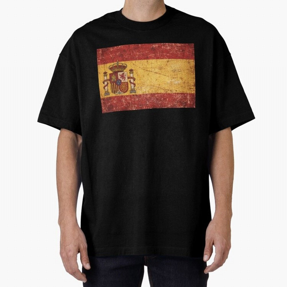 Vintage Distressed Spanish Flag Oversized T-Shirt Represent Football Lovers during FIFA World Cup 2026 Group Stage for Fans of Messi, CR7 and Mbappe and Portugal, Bringing Vintage Soccer Flavor, Modern Football Stars, National Flags and Final Night