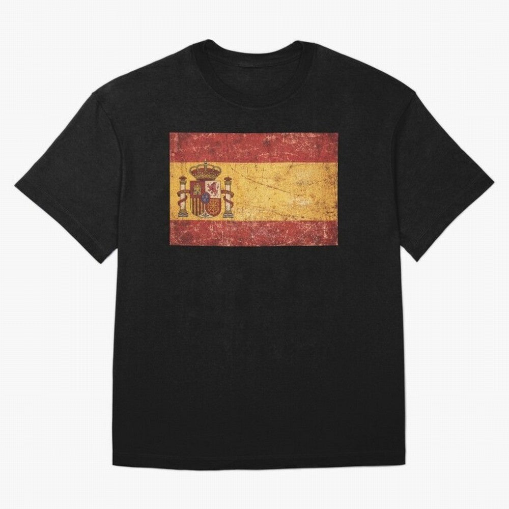 Vintage Distressed Spanish Flag Oversized T-Shirt Represent Football Lovers during FIFA World Cup 2026 Group Stage for Fans of Messi, CR7 and Mbappe and Portugal, Bringing Vintage Soccer Flavor, Modern Football Stars, National Flags and Final Night