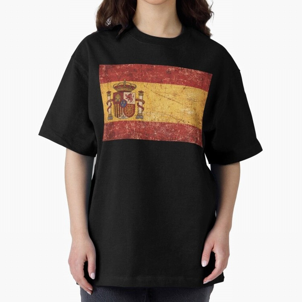 Vintage Distressed Spanish Flag Oversized T-Shirt Represent Football Lovers during FIFA World Cup 2026 Group Stage for Fans of Messi, CR7 and Mbappe and Portugal, Bringing Vintage Soccer Flavor, Modern Football Stars, National Flags and Final Night
