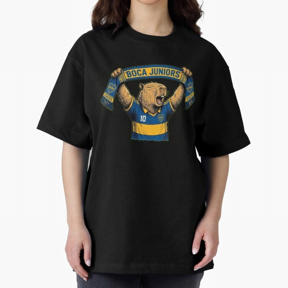 Capybara Boca Juniors Fan ¨C Funny Soccer Sticker Oversized T-Shirt Carry the Dream of FIFA World Cup 2026 USA Canada Mexico Driven by Neymar, Brazil Energy, Soccer Culture, Superstar Moments, National Team Dreams and Competitive Fire; Ideal for