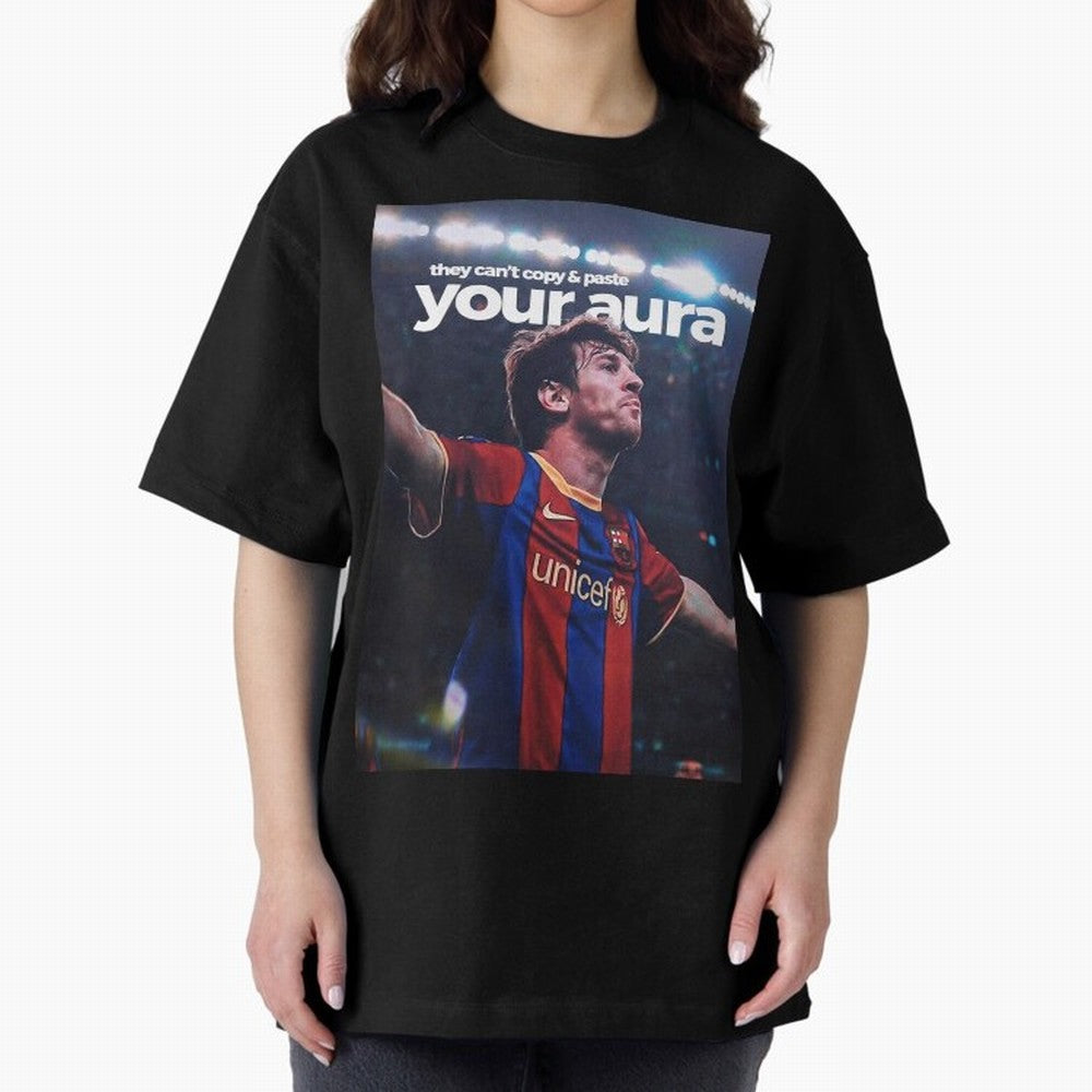 Lionel Messi - They can't copy & paste your aura Oversized T-Shirt Celebrate Fan Favorites in Global Football Passion for FIFA World Cup 2026 Group Stage, Inspired by Haaland and Mbappe, Portugal, Spain and Germany, Goal Celebration Energy,