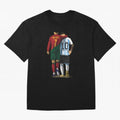Messi Ronaldo Chit Chat Illustration Oversized T-Shirt Mark FIFA World Cup 2026 Group Stage Spirit, Connected to Brazil, Portugal and Argentina, Mbappe and Neymar, Classic Soccer Heritage, Championship Pressure, Fan Loyalty and International Pride;