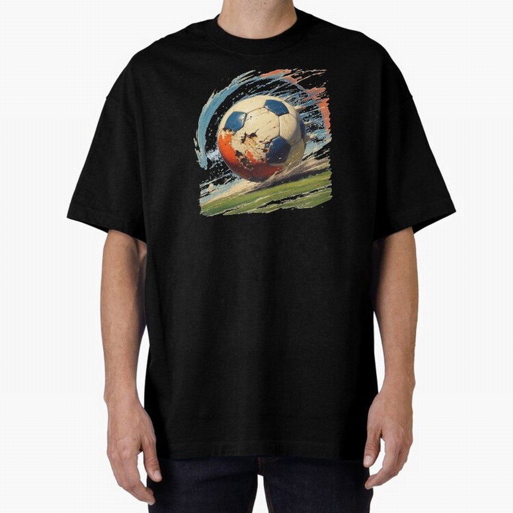 Soccer Ball in Fight Oversized T-Shirt Honor the Football Icons of FIFA World Cup 2026 Group Stage for Fans of CR7 and Messi and Spain, Bringing Global Supporter Spirit, Legendary Goals, National Colors and Tournament Celebration; Ideal for