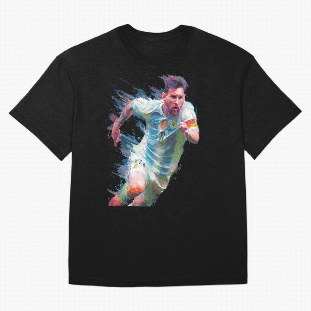 Messi in action Graphic Paint poster design Oversized T-Shirt Bring Champion Energy into FIFA World Cup 2026 Featuring CR7, Brazil Energy, Sports Nostalgia, International Competition, Famous Players and Unforgettable Victories; Ideal for Passionate