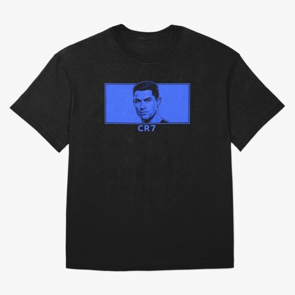 Ronaldo CR7 Blue Vector Portrait - Pop Comic Oversized T-Shirt Feel International Energy from FIFA World Cup 2026 Spirit, Connected to France and Portugal, Messi, Neymar and Mbappe, Soccer Culture, Superstar Moments, National Team Dreams and