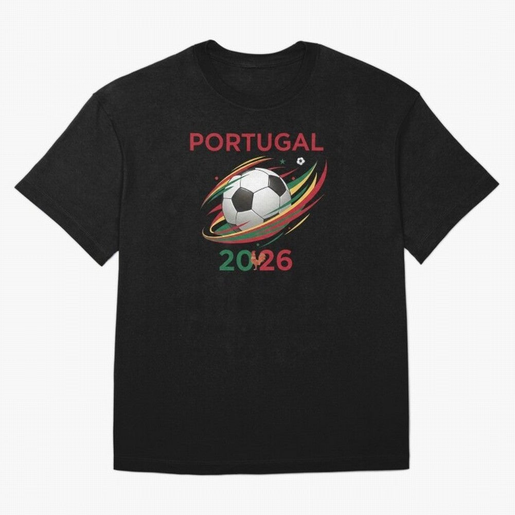 Camiseta Portugal 2026 - Bola de Futebol e Design Galo de Barcelos. Oversized T-Shirt Upgrade Match Day Hype around FIFA World Cup 2026 USA Canada Mexico, CR7, Brazil, Portugal and Argentina, Worldwide Fan Energy, Dramatic Goals, Stadium Lights and