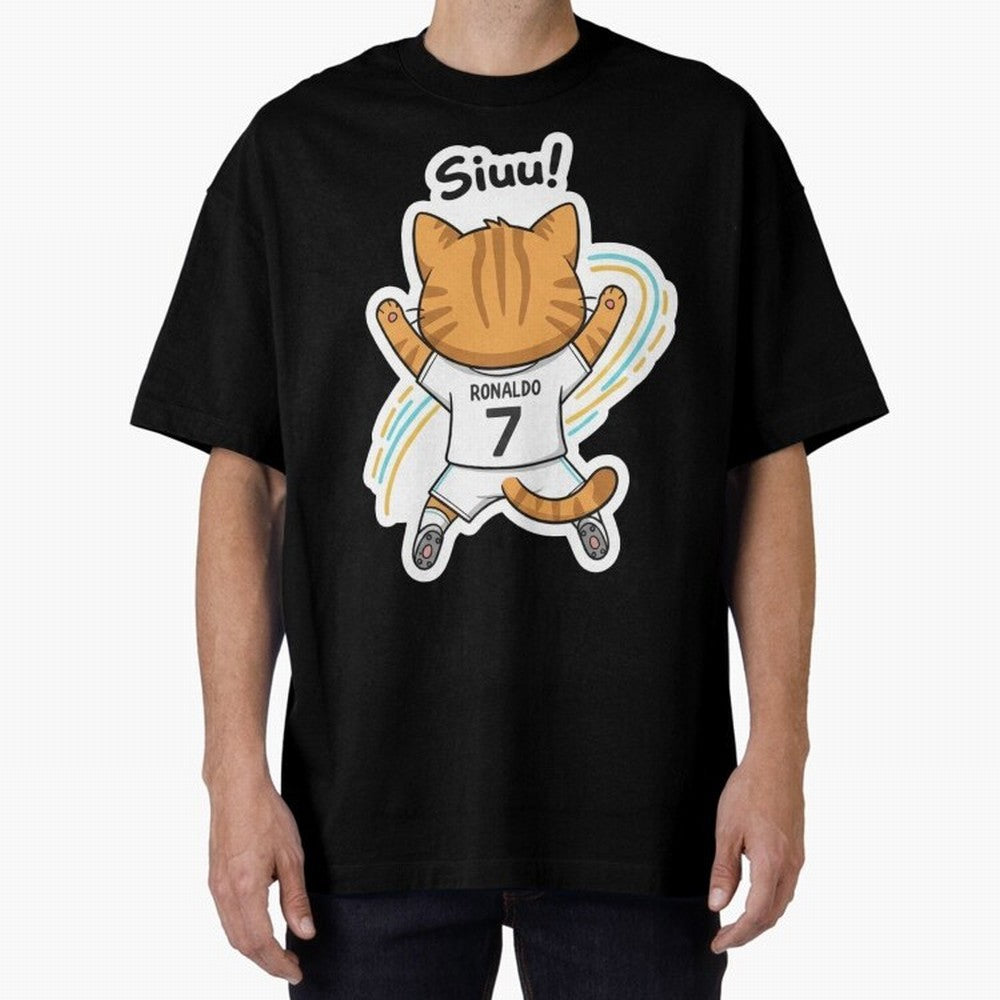 Kitten - Funny Siuuu Celebration Cat Meme | Ronaldo Oversized T-Shirt Celebrate Fan Culture around Match Day Hype around FIFA World Cup 2026 Group Stage, Cristiano Ronaldo, Haaland and CR7, Germany, Supporter Pride, Iconic Celebrations, Legendary
