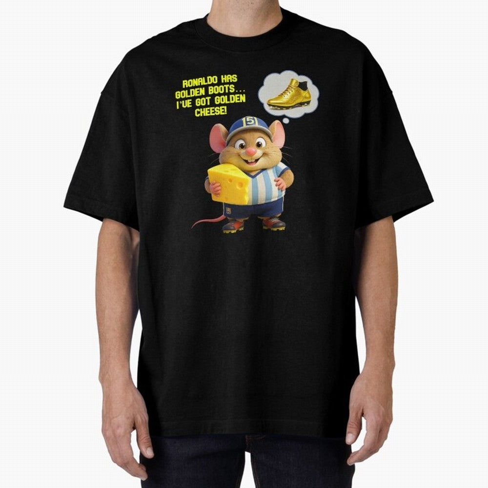 Zippy¡¯s Golden Cheese vs Ronaldo Oversized T-Shirt Back the Journey through Match Day Hype around FIFA World Cup 2026 USA Canada Mexico, CR7, Brazil, Stadium Chants, National Pride, Trophy Dreams and Unforgettable Football Memories; Perfect for