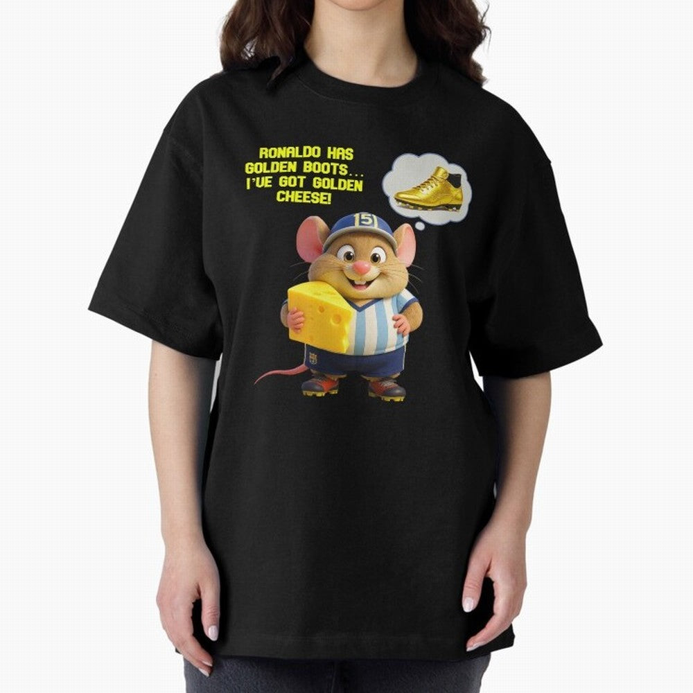 Zippy¡¯s Golden Cheese vs Ronaldo Oversized T-Shirt Back the Journey through Match Day Hype around FIFA World Cup 2026 USA Canada Mexico, CR7, Brazil, Stadium Chants, National Pride, Trophy Dreams and Unforgettable Football Memories; Perfect for