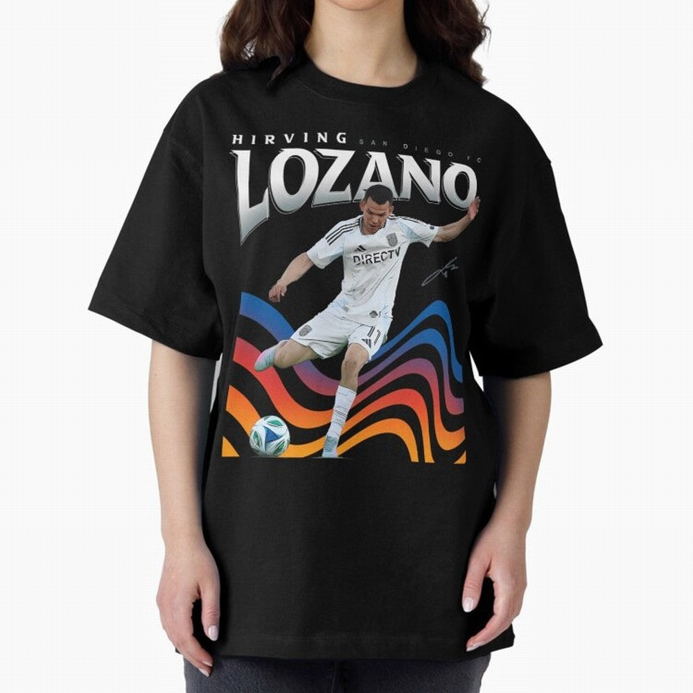 Hirving Lozano San Diego FC Oversized T-Shirt Represent Football Lovers during FIFA World Cup 2026 Spirit, Celebrating Portugal, Spain and Germany, Messi, CR7 and Mbappe, Championship Spirit, Famous Goals, Roaring Crowds and International Football
