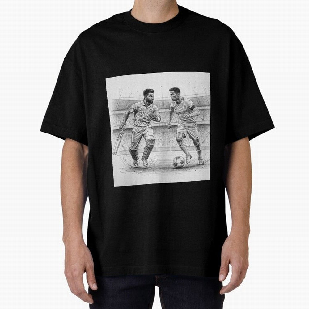 Virat and Ronaldo Oversized T-Shirt Celebrate Unforgettable Nights in Global Football Passion for FIFA World Cup 2026 USA Canada Mexico, Connected to Neymar, Haaland and Cristiano Ronaldo, Germany, Championship Spirit, Famous Goals, Roaring Crowds