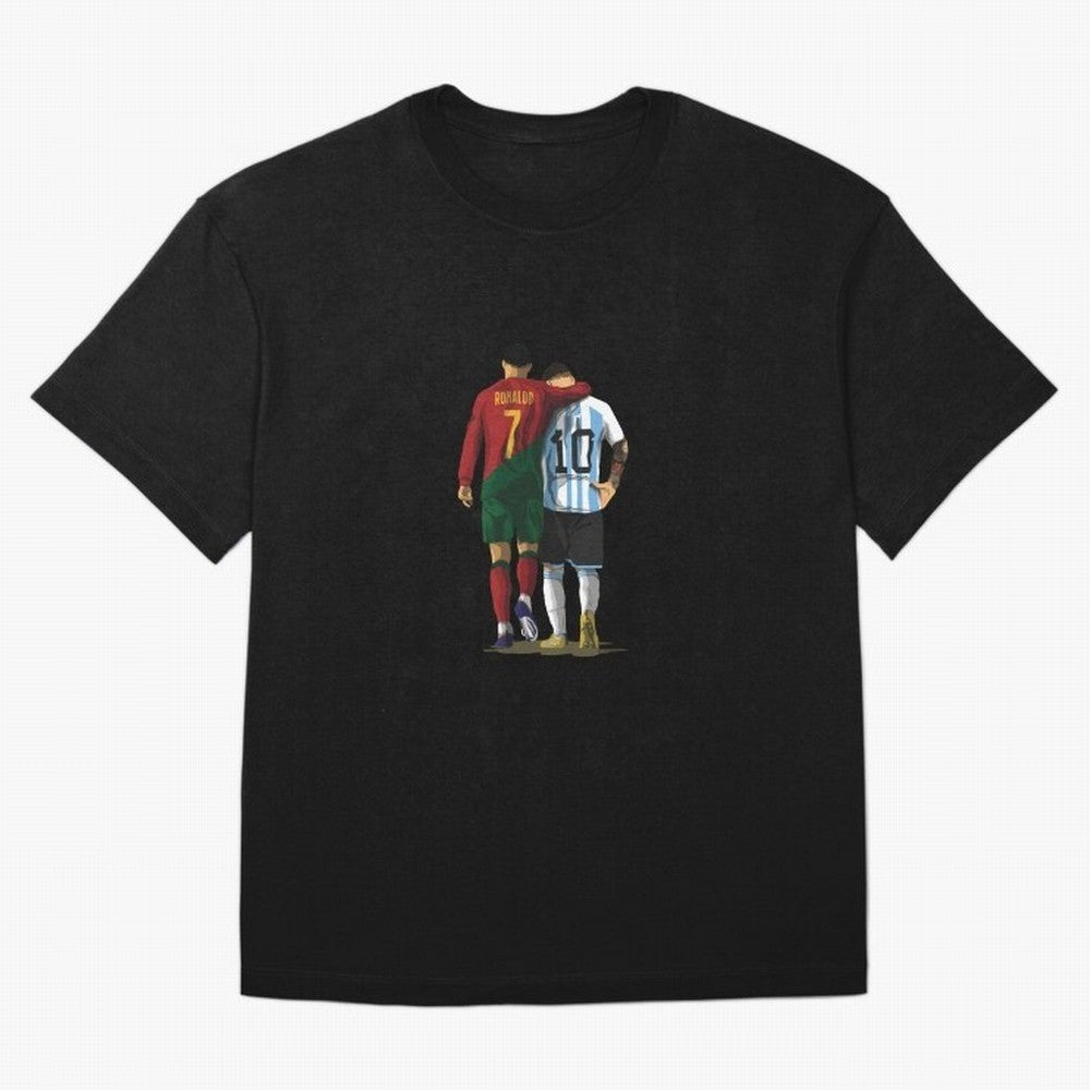 Messi Ronaldo Chit Chat Illustration Classic Oversized T-Shirt Celebrate Fan Favorites in FIFA World Cup 2026 USA Canada Mexico Spirit, Featuring England, France and Netherlands, Mbappe and Neymar, Game Day Rituals, Football Legends, Country Pride
