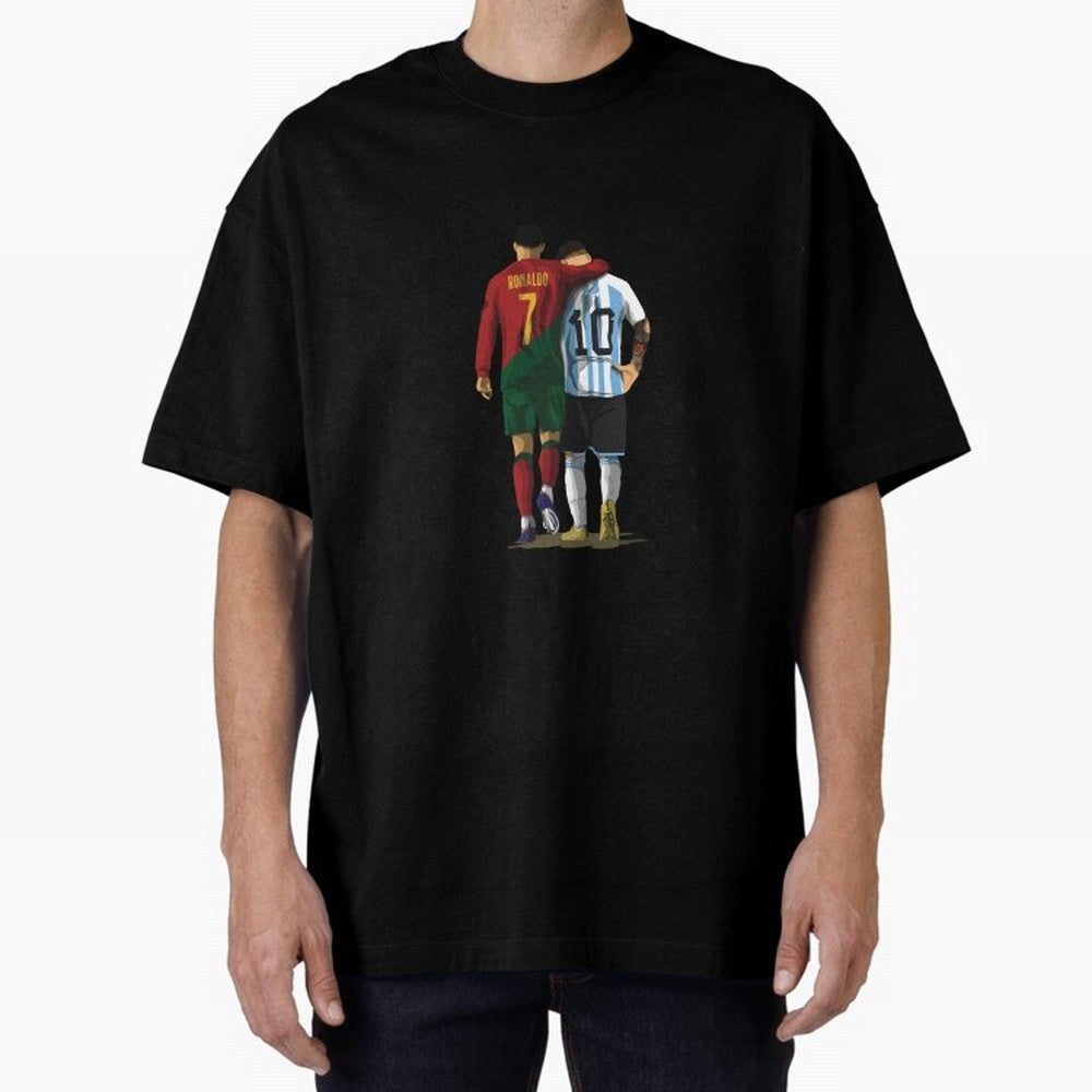 Messi Ronaldo Chit Chat Illustration Classic Oversized T-Shirt Celebrate Fan Favorites in FIFA World Cup 2026 USA Canada Mexico Spirit, Featuring England, France and Netherlands, Mbappe and Neymar, Game Day Rituals, Football Legends, Country Pride