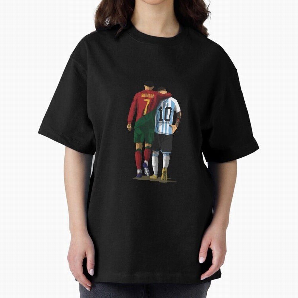 Messi Ronaldo Chit Chat Illustration Classic Oversized T-Shirt Celebrate Fan Favorites in FIFA World Cup 2026 USA Canada Mexico Spirit, Featuring England, France and Netherlands, Mbappe and Neymar, Game Day Rituals, Football Legends, Country Pride