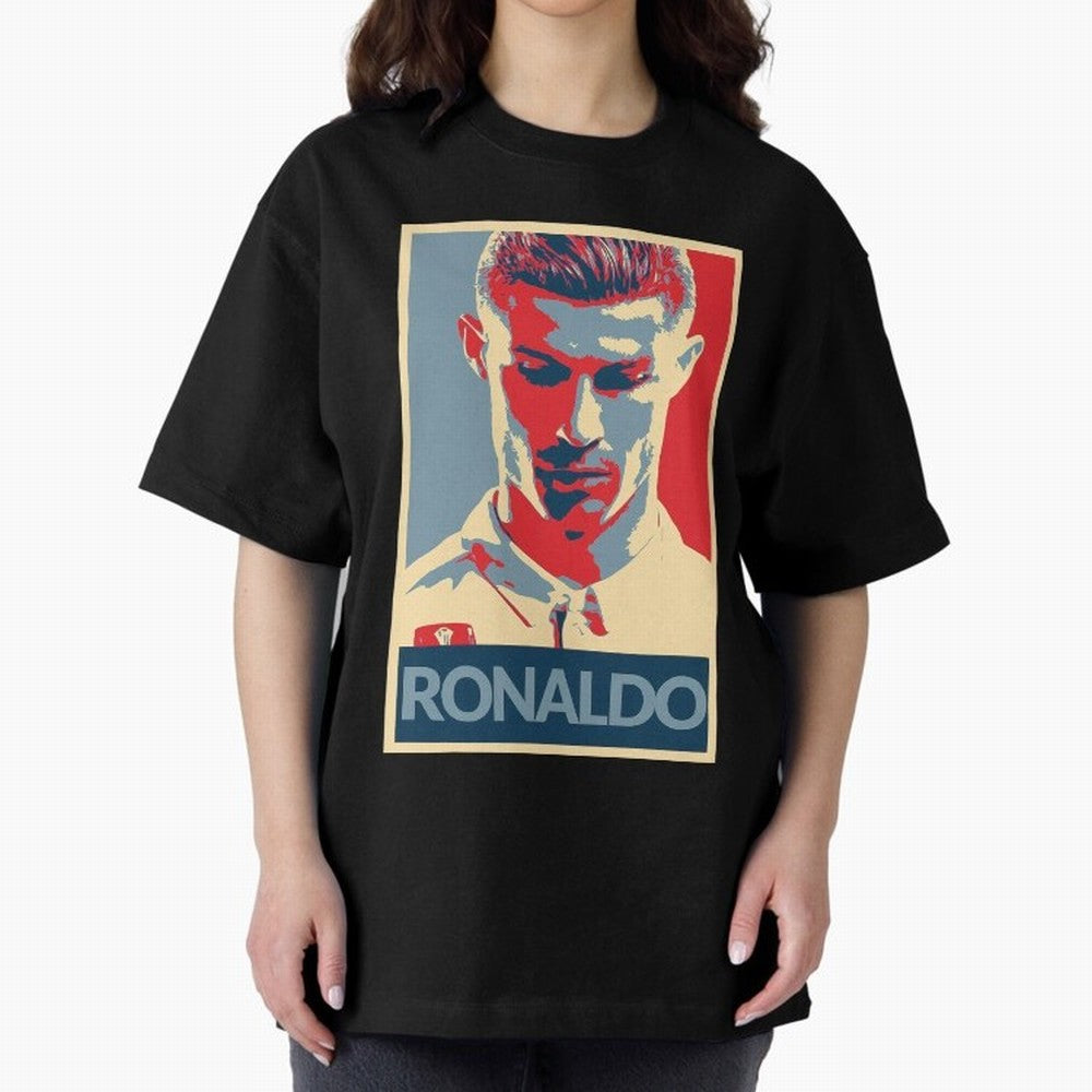 Ronaldo Poster Style Pop Art Design For Football Fans Gift For Soccer Enthusiasts Oversized T-Shirt Bring World Football Passion into Match Day Hype around FIFA World Cup 2026 Group Stage, Mbappe, Portugal, Spain and Germany, Sports Nostalgia,