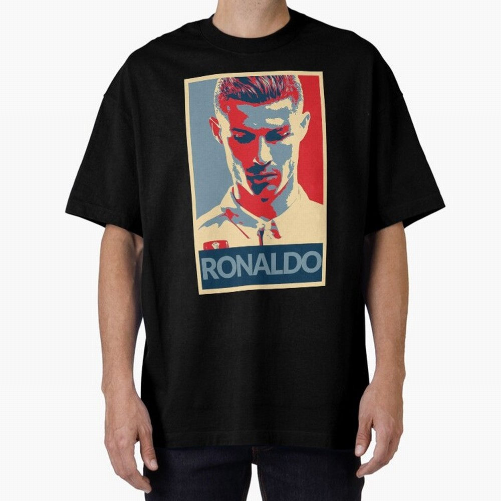 Ronaldo Poster Style Pop Art Design For Football Fans Gift For Soccer Enthusiasts Oversized T-Shirt Bring World Football Passion into Match Day Hype around FIFA World Cup 2026 Group Stage, Mbappe, Portugal, Spain and Germany, Sports Nostalgia,