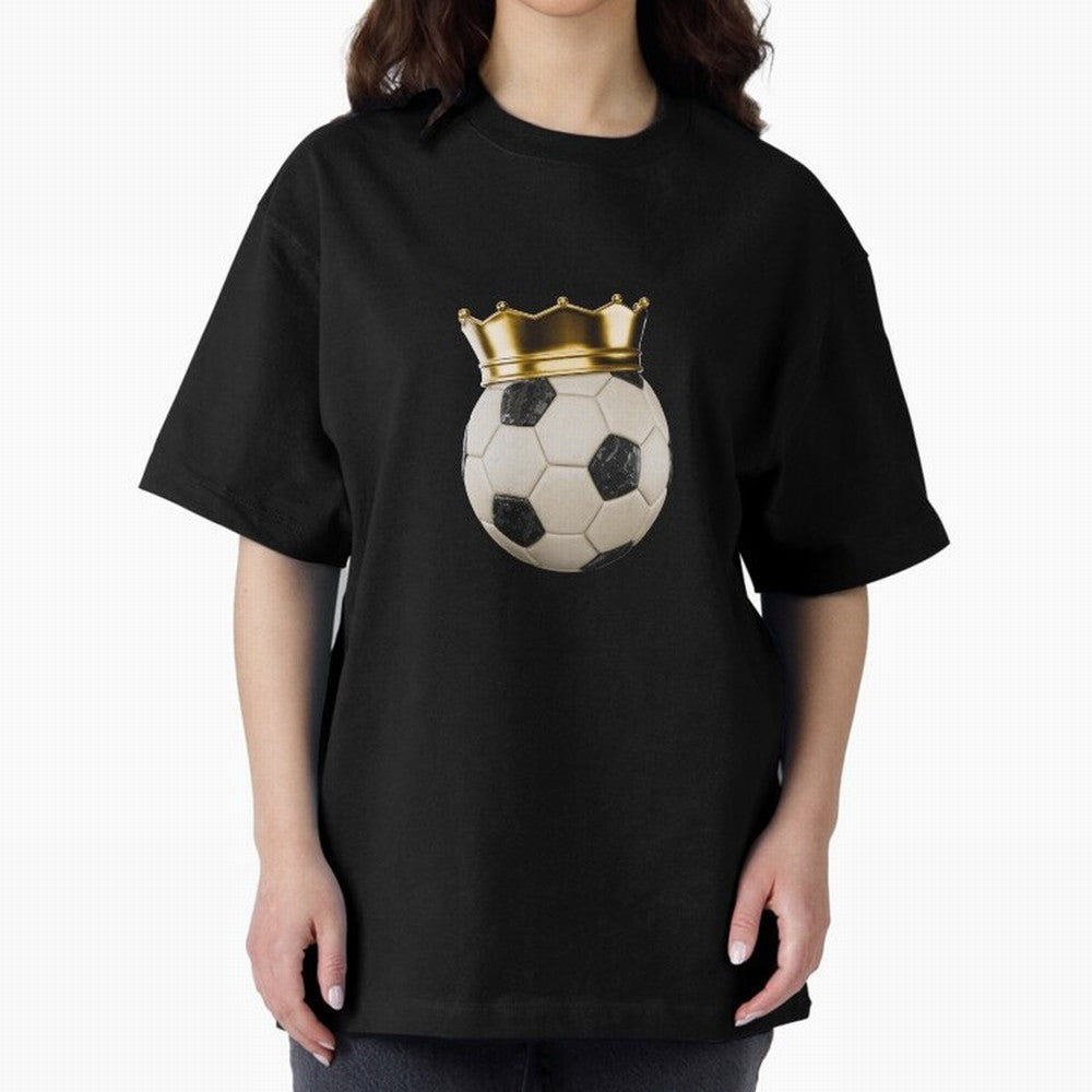 Soccer Ball with Kings Crown, Sticker Illustration Oversized T-Shirt Bring International Match Energy to FIFA World Cup 2026 for Fans of Neymar, Haaland and Cristiano Ronaldo and France, Bringing Match Day Excitement, Supporter Culture, Golden