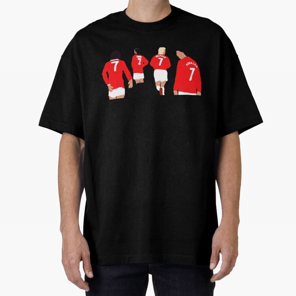 Manchester United Legends Number 7 Best Cantona Beckham Ronaldo Poster Oversized T-Shirt Enjoy the FIFA World Cup 2026 USA Canada Mexico Journey through Haaland Highlights, Brazil Pride, Soccer Culture, Superstar Moments, National Team Dreams and